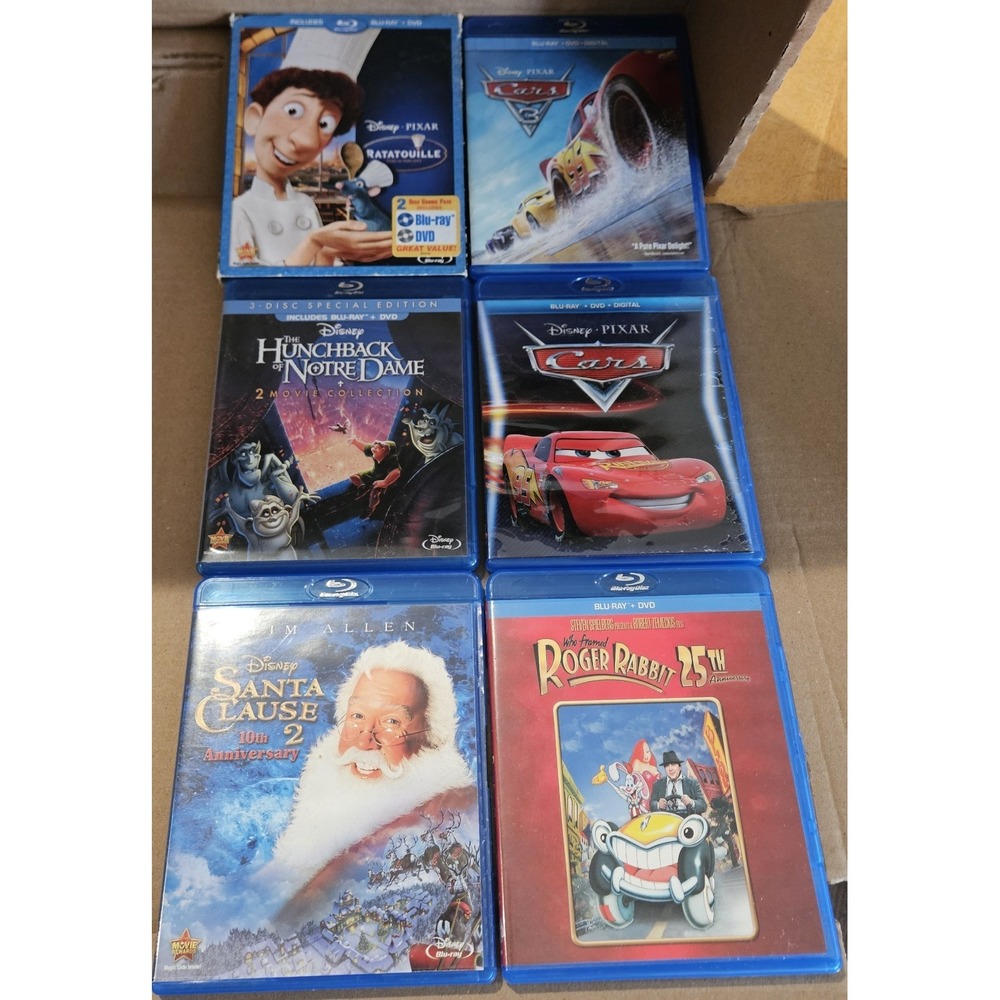 Disney Pixar Blu-ray Lot Ratatouille Cars Cars 3 Roger Rabbit Hunchback Santa...